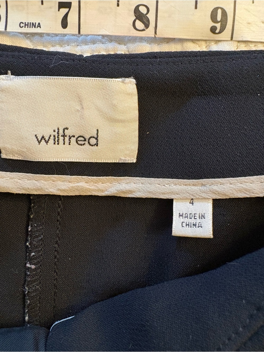 Wilfred Navy Dress Pants with Cream Waistband Trim